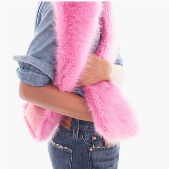 NWT J.Crew Hibiscus Pink Faux Fur Stole Scarf - Picture 4 of 9